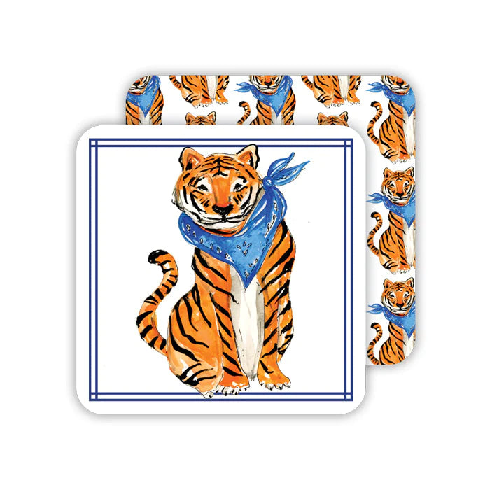 Orange & Blue Tiger Paper Coasters