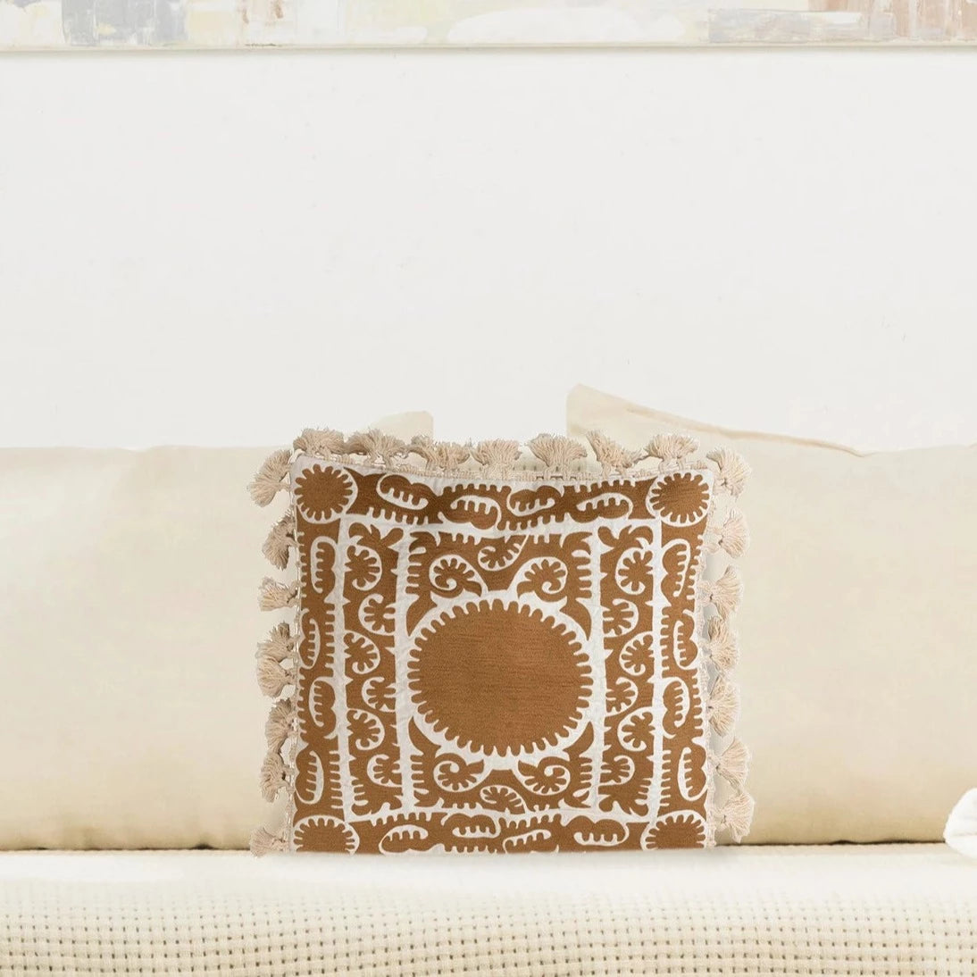 Betsy Square Pillow with Embroidery & Tassels