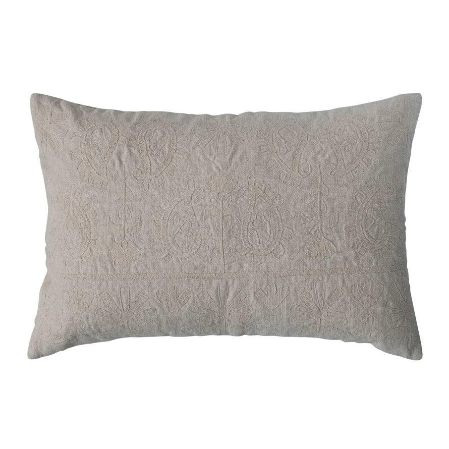 Lumbar Pillow with Embroidered Paisley Pattern