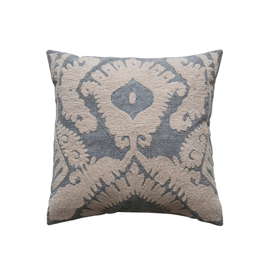 Blue & Cream Pillow with Damask Pattern