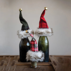 Fabric Plaid Hat Bottle Topper with Jingle Bell