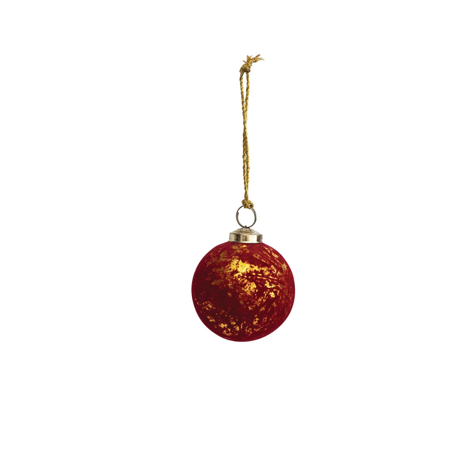 Round Flocked Red & Gold Ball Ornament