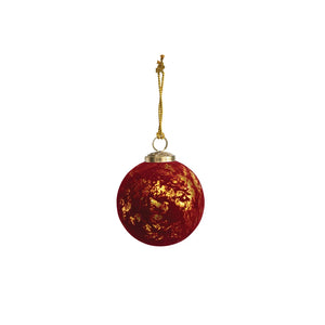 Round Flocked Red & Gold Ball Ornament