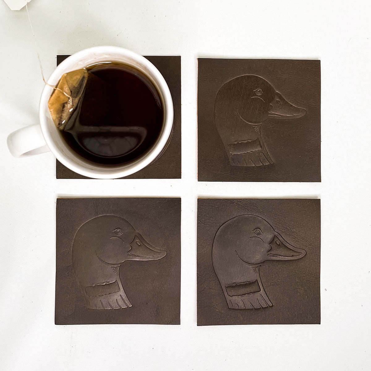 Duck Leather Embossed Coasters Set