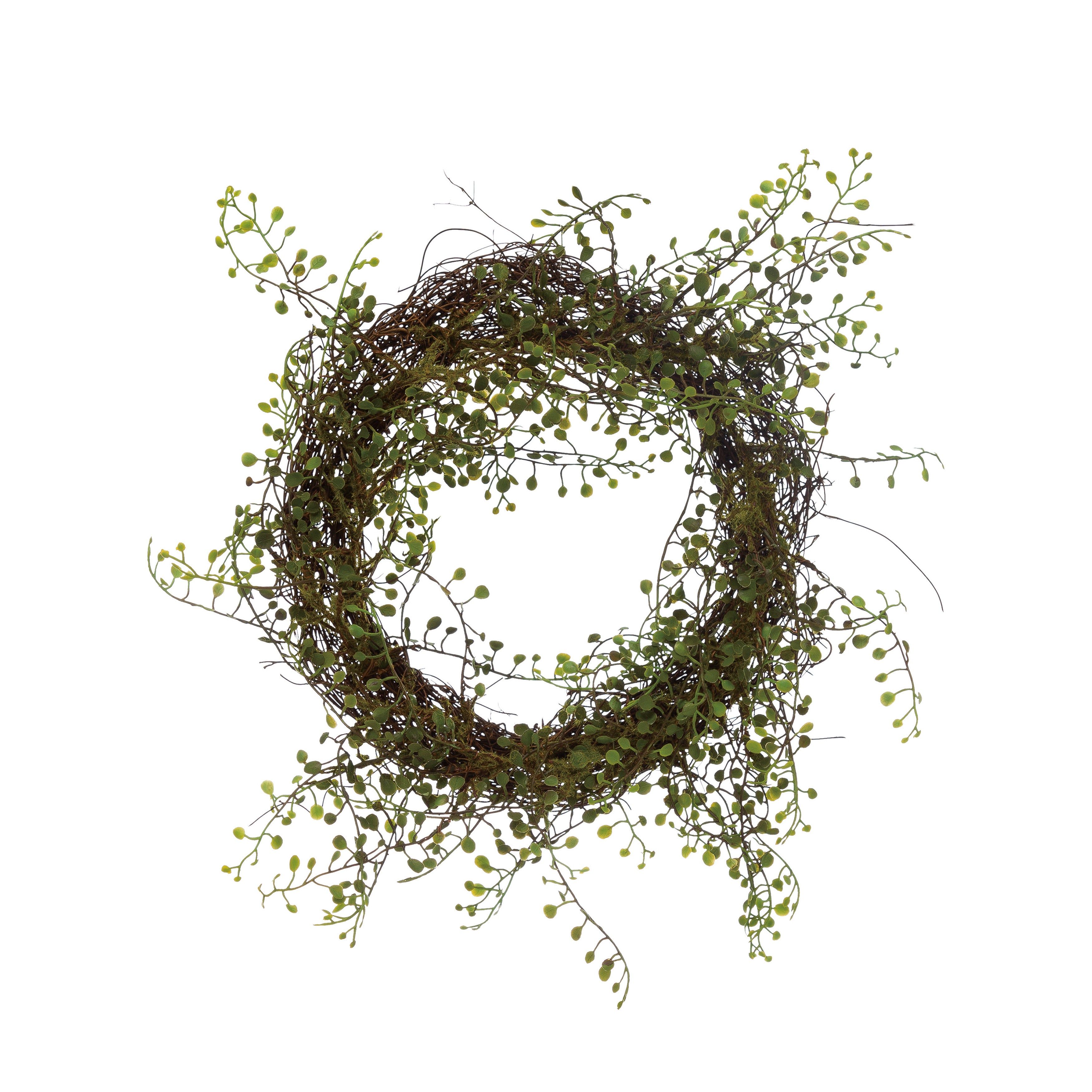 Round Rattan Wreath with Vine Leaves