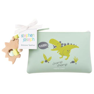 Dino Silicone Teether with Pouch