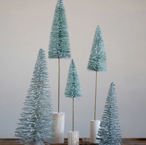 Faux Tree With Snow Finish And Wood Base