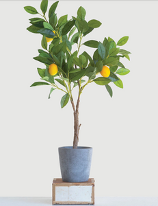 Faux Lemon Tree in Cement Pot