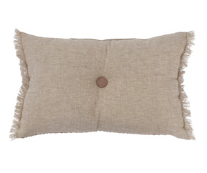Natural and Putty Tufted Lumbar Pillow with Button and Fringe