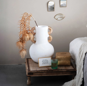 Cream Terra - Cotta Vase with Rattan Handles
