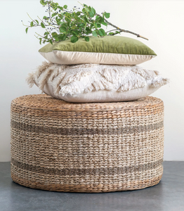 Round Natural Woven Seagrass Pouf
