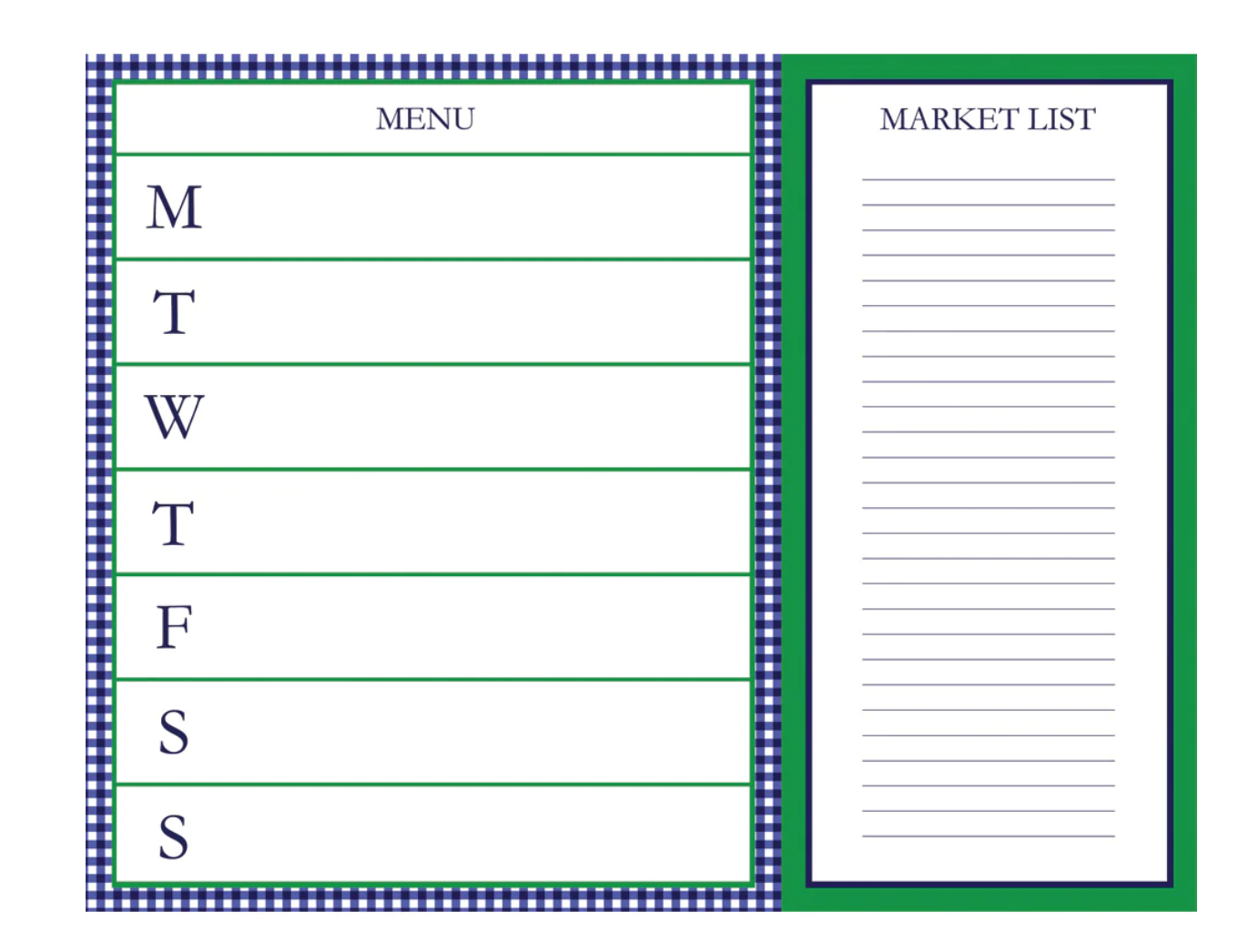 Menu Planner/Market Notepad