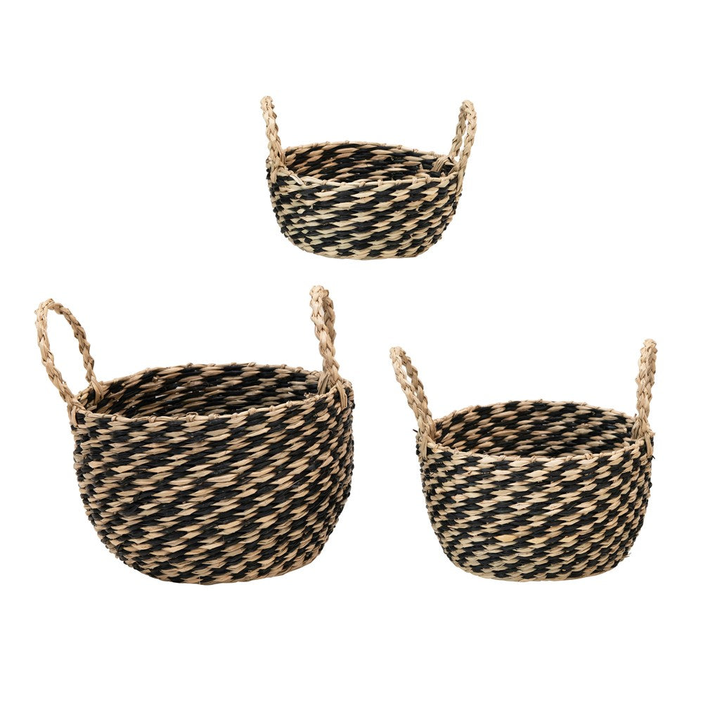Black and Natural Handwoven Seagrass Basket