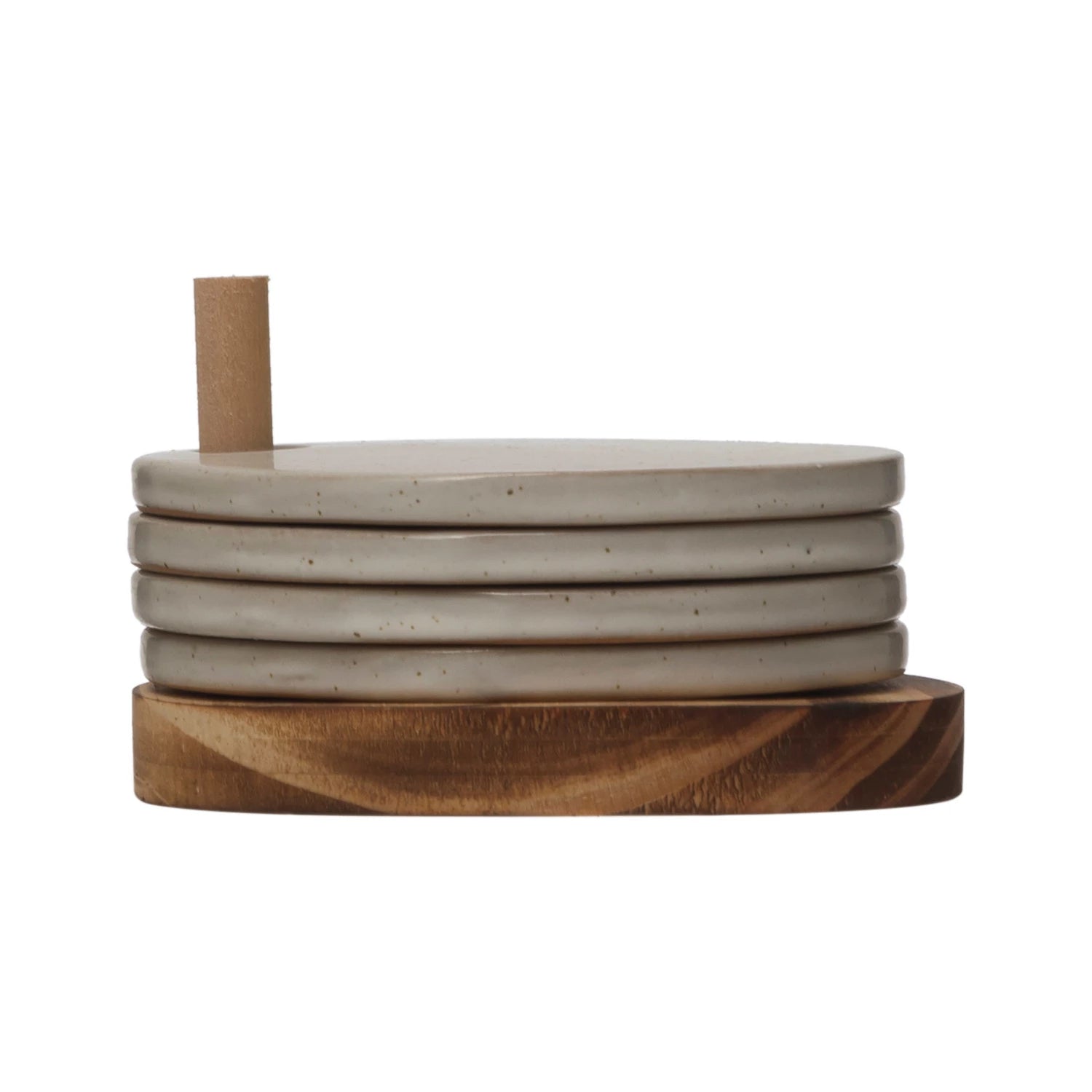 Stoneware Cream  Marble Coasters with Wood Holder