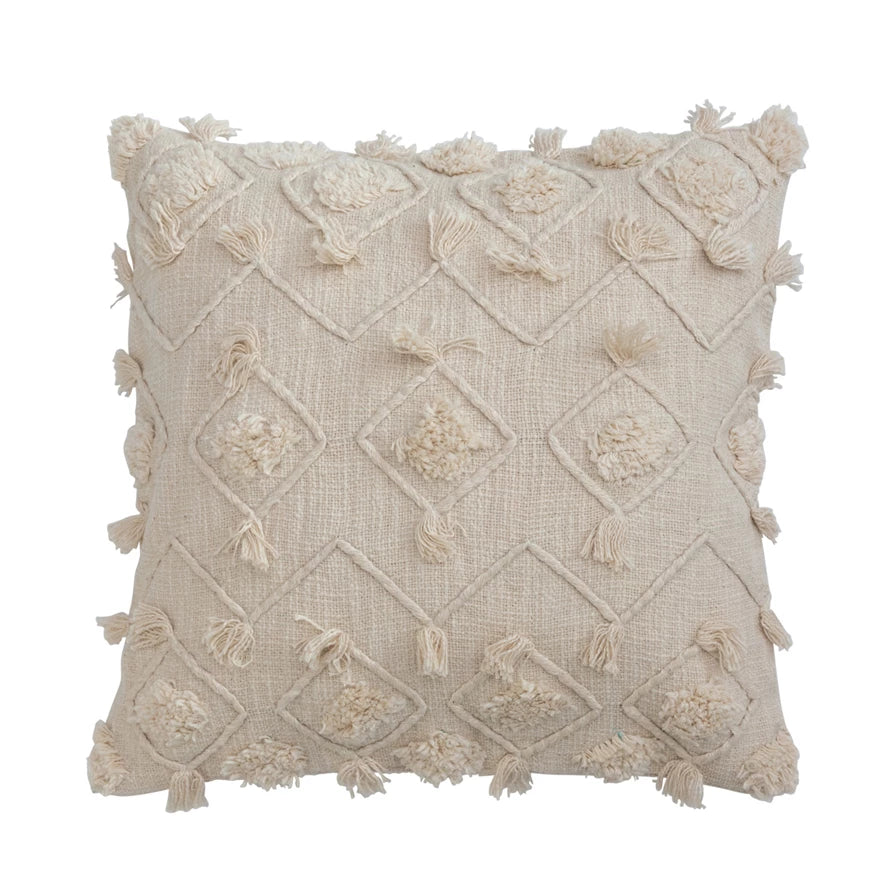 Square Cotton Pillow with Diamond Embroidery