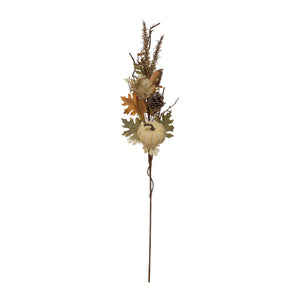 Faux Twig & Oak Leaf Pick with Pumpkin