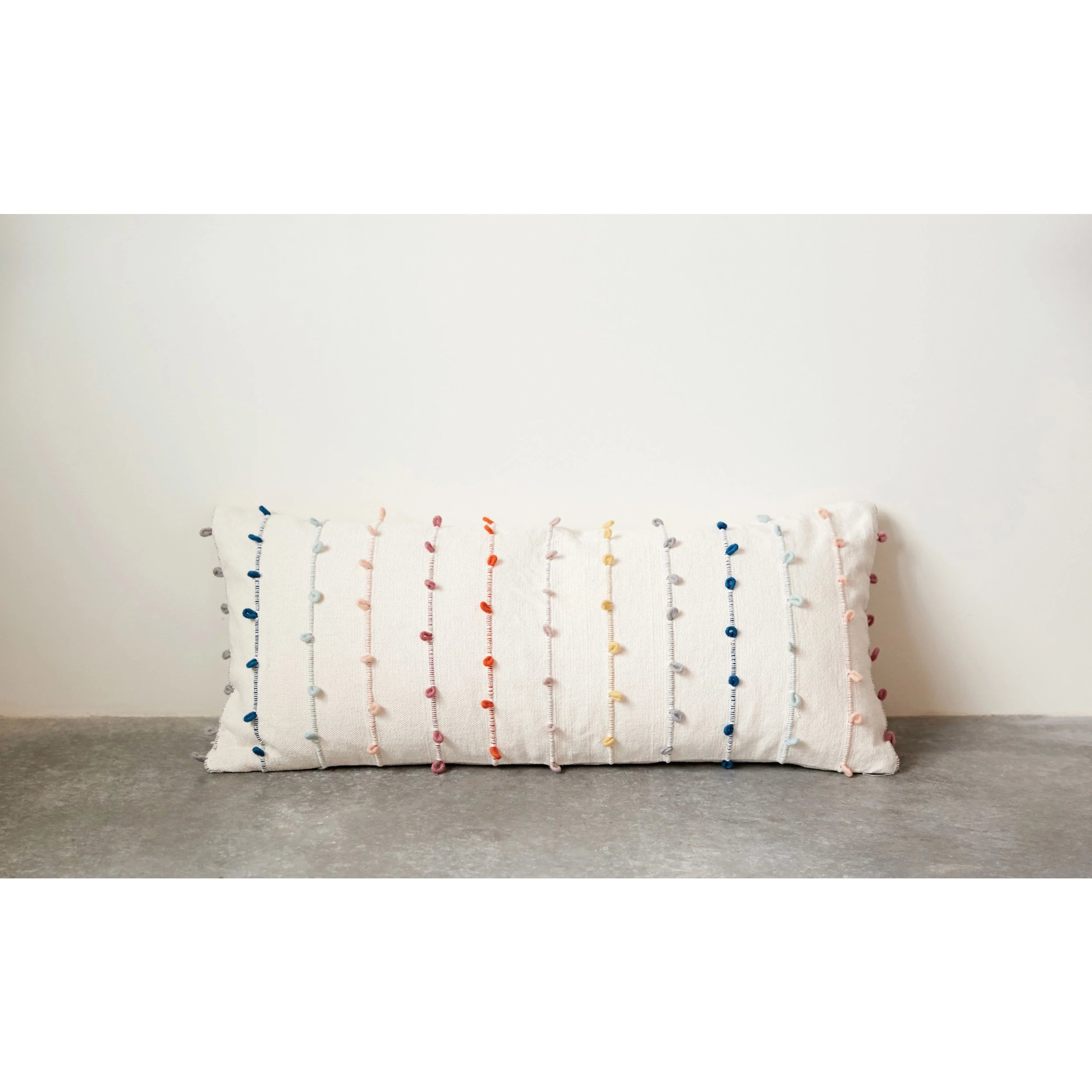 Natural Lumbar Pillow with Embroidery Loops