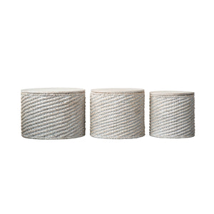 Whitewashed Woven Water Hyacinth Tables with Mango Wood Tops
