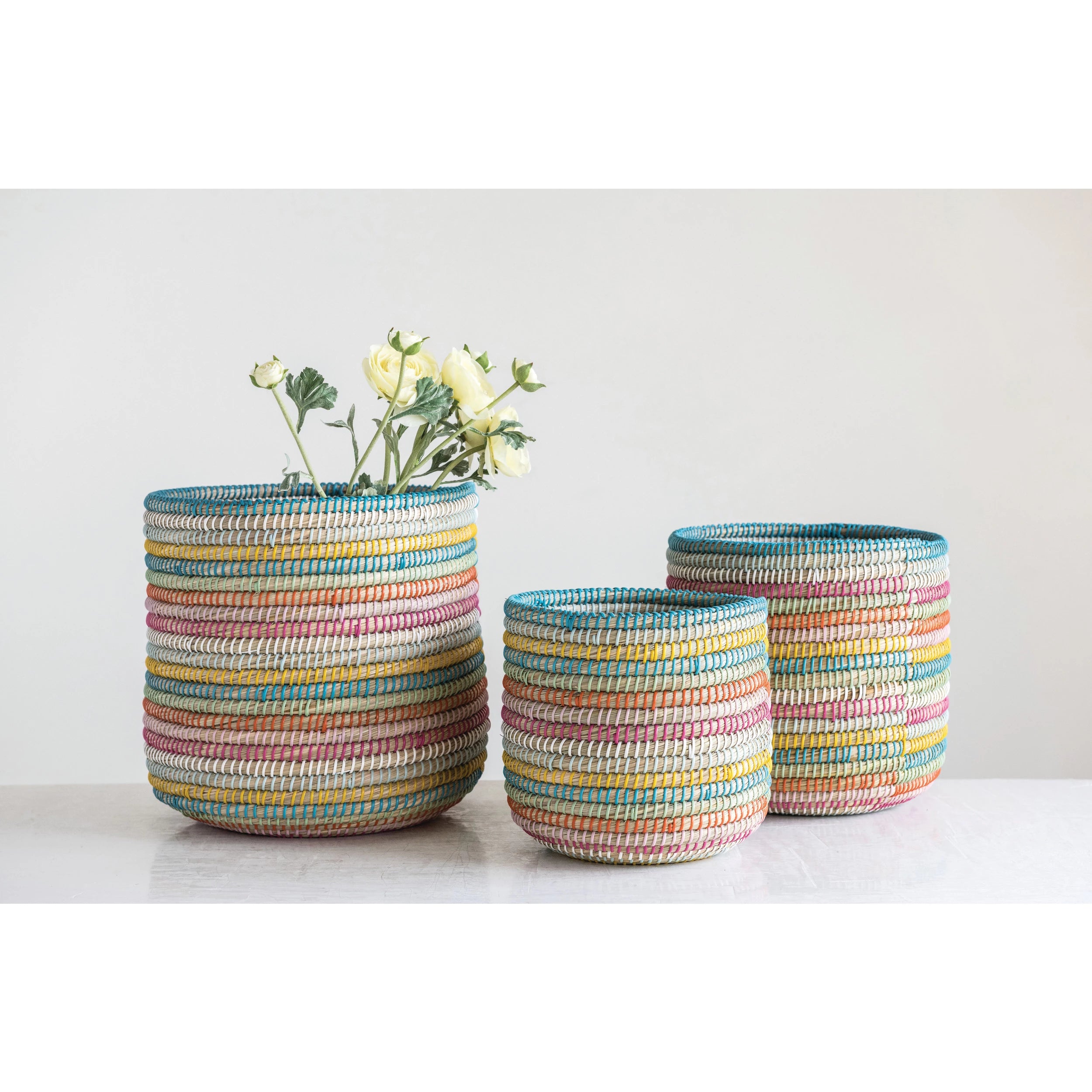 Multi Color Hand-Woven Grass Baskets
