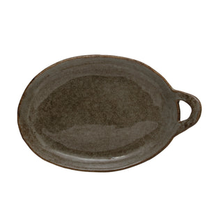 Grey Stoneware Plate with Handle
