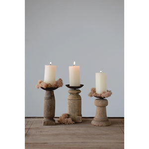Found Hand-Carved Wood Candle Holders