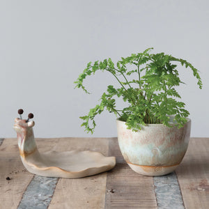 Stoneware Snail Planter with Saucer