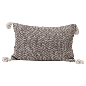 Lumbar Pillow with Diamond Pattern and Tassels