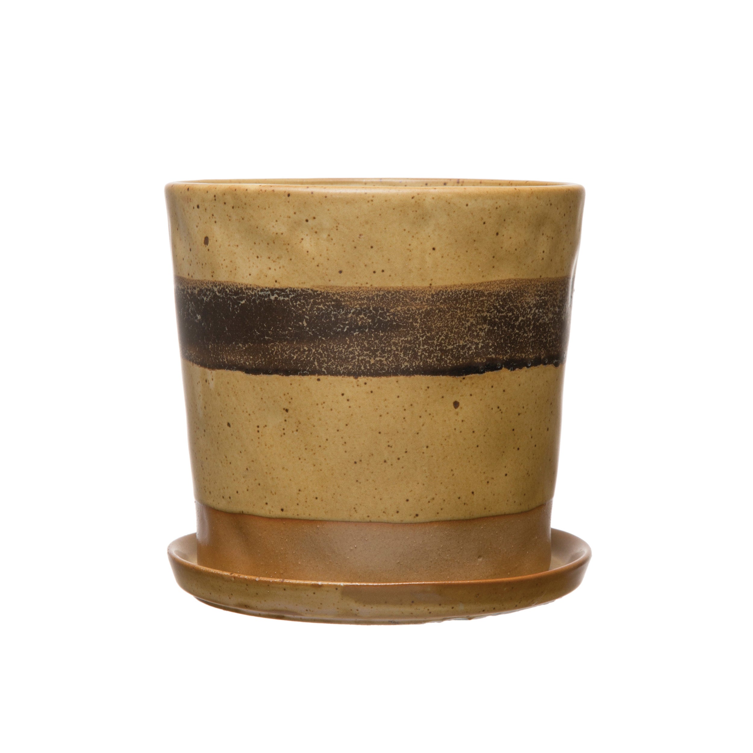 Brown and Black Planter with Saucer