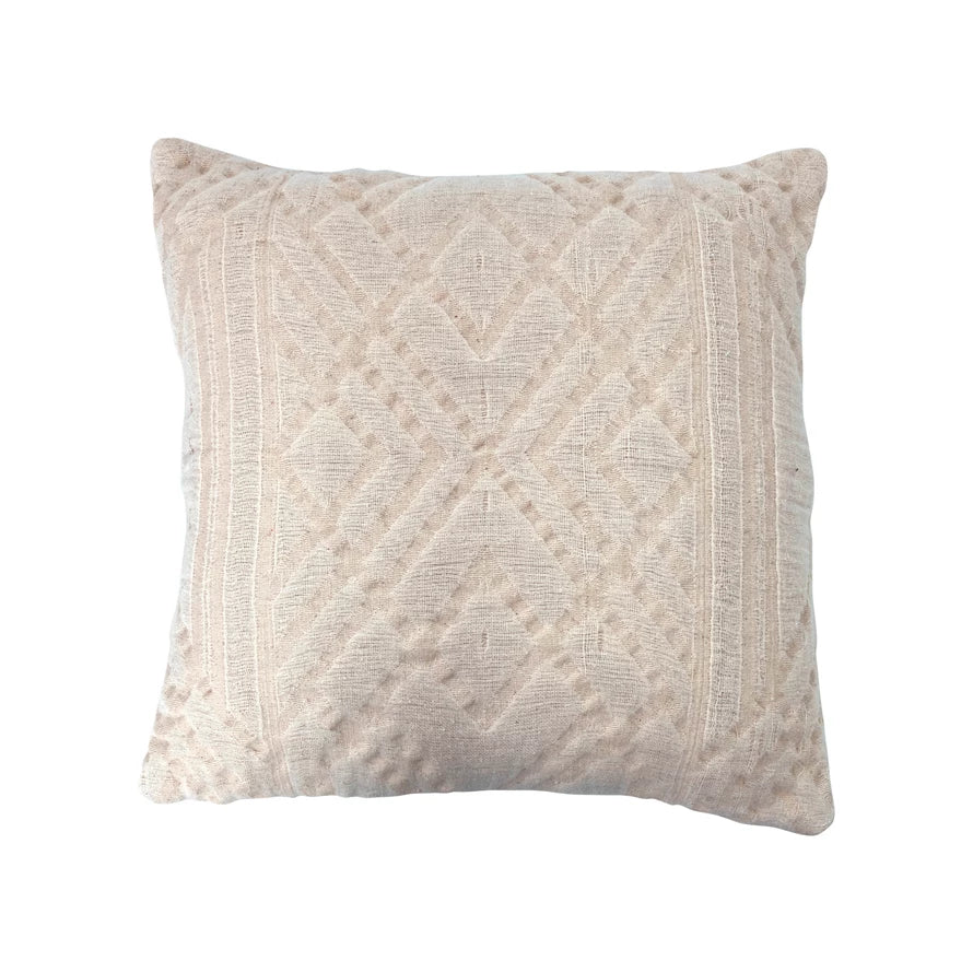 Cream Square Woven Jacquard Pillow