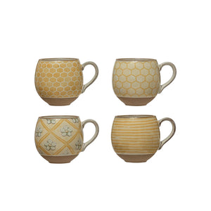 Stoneware Mug with Pattern & Bee Image