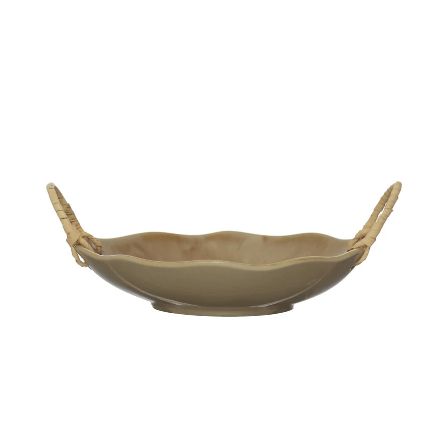 Stoneware Bowl with Rattan Wrapped Handles