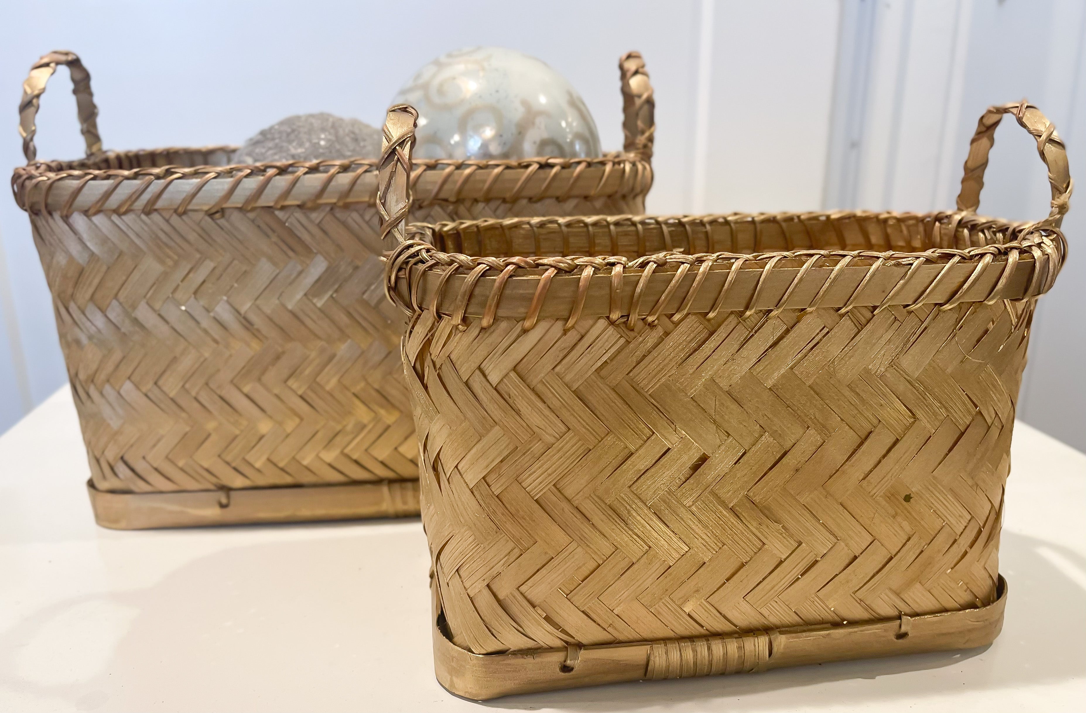 Gold Bamboo Basket with Handles