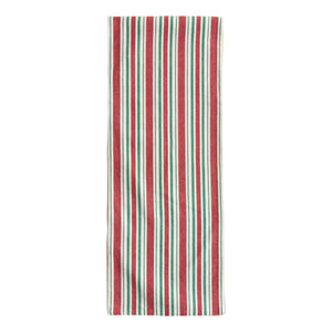 Woven Cotton Table Runner with Red, White, and Green Stripes