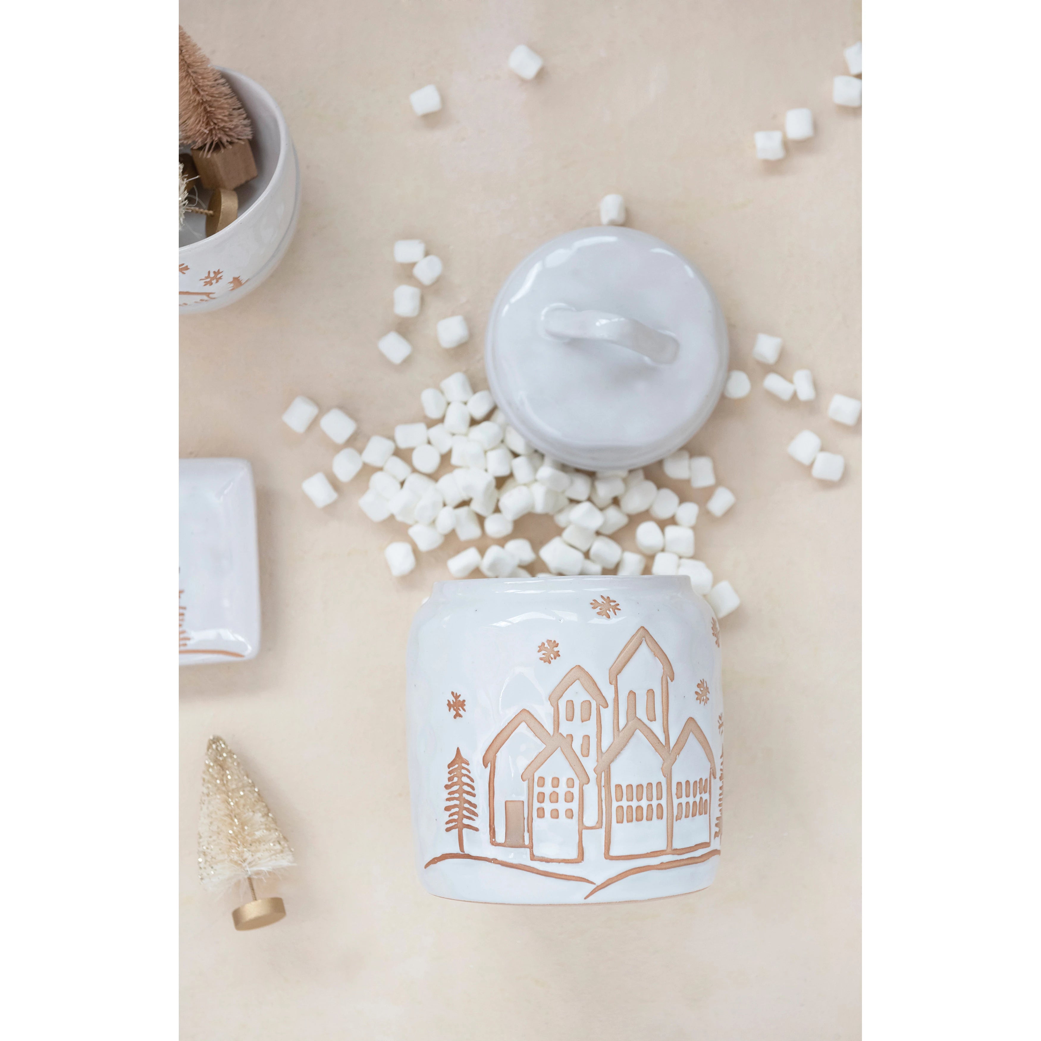 White Canister with Winter Town Image